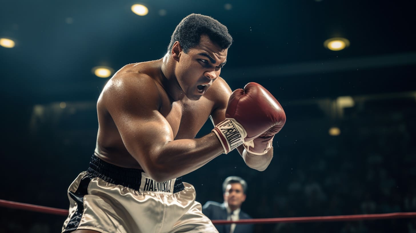 A strikingly detailed moment of Muhammed Ali in the ring