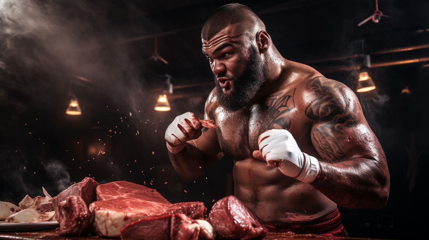 Boxer eating protein