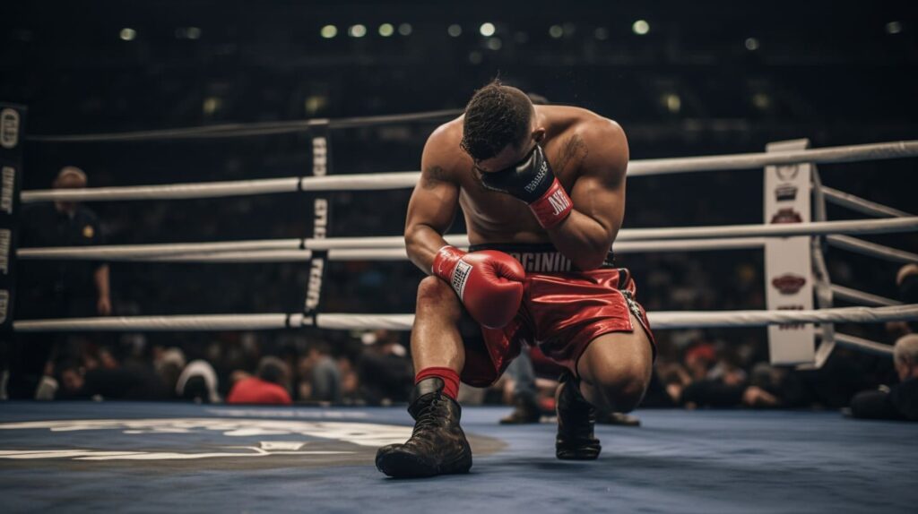 Boxer taking a knee while boxing