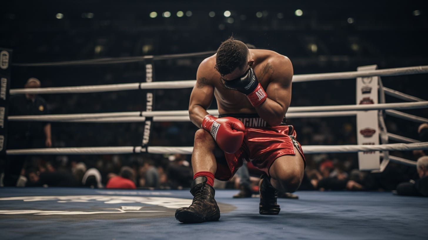Boxer taking a knee while