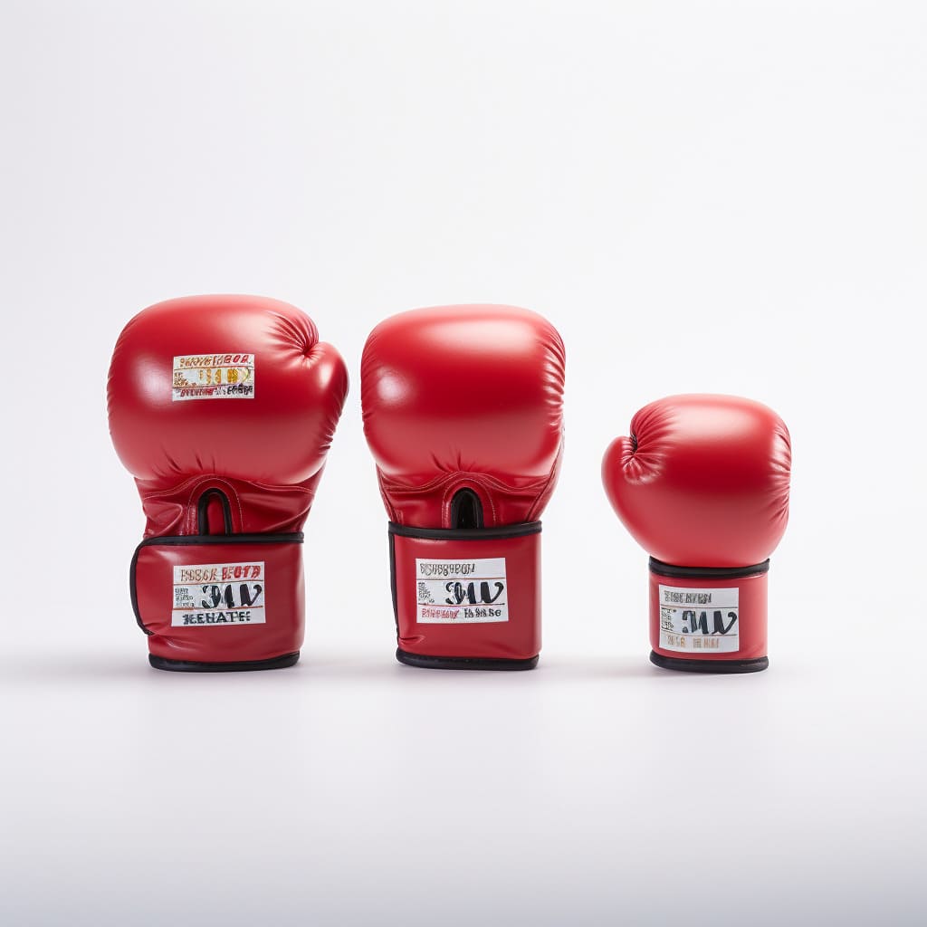 Three sizes of red boxing gloves on white background