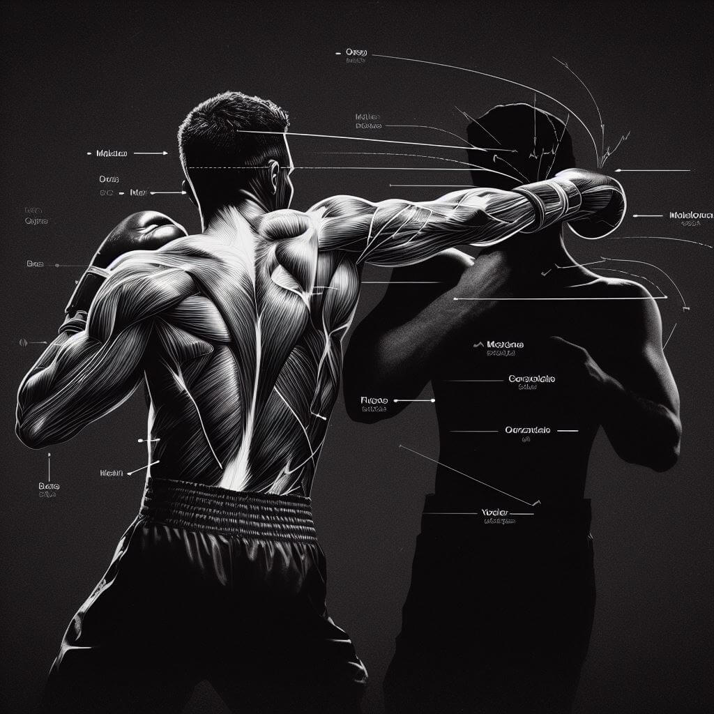 Black and white illustration of muscle anatomy of two men showing muscular system during arm wrestling.