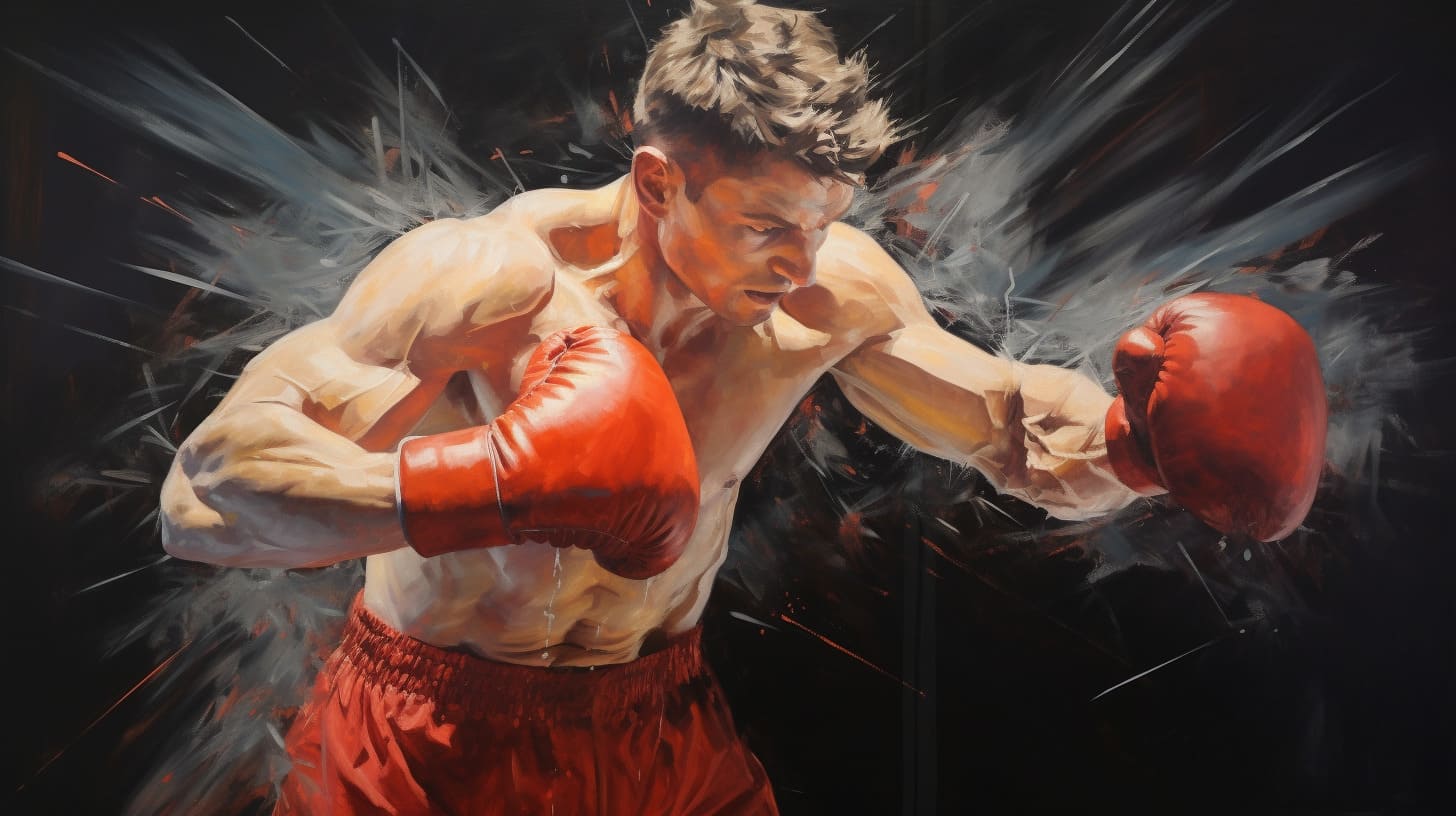 Dynamic boxing painting of a boxer throwing a powerful punch
