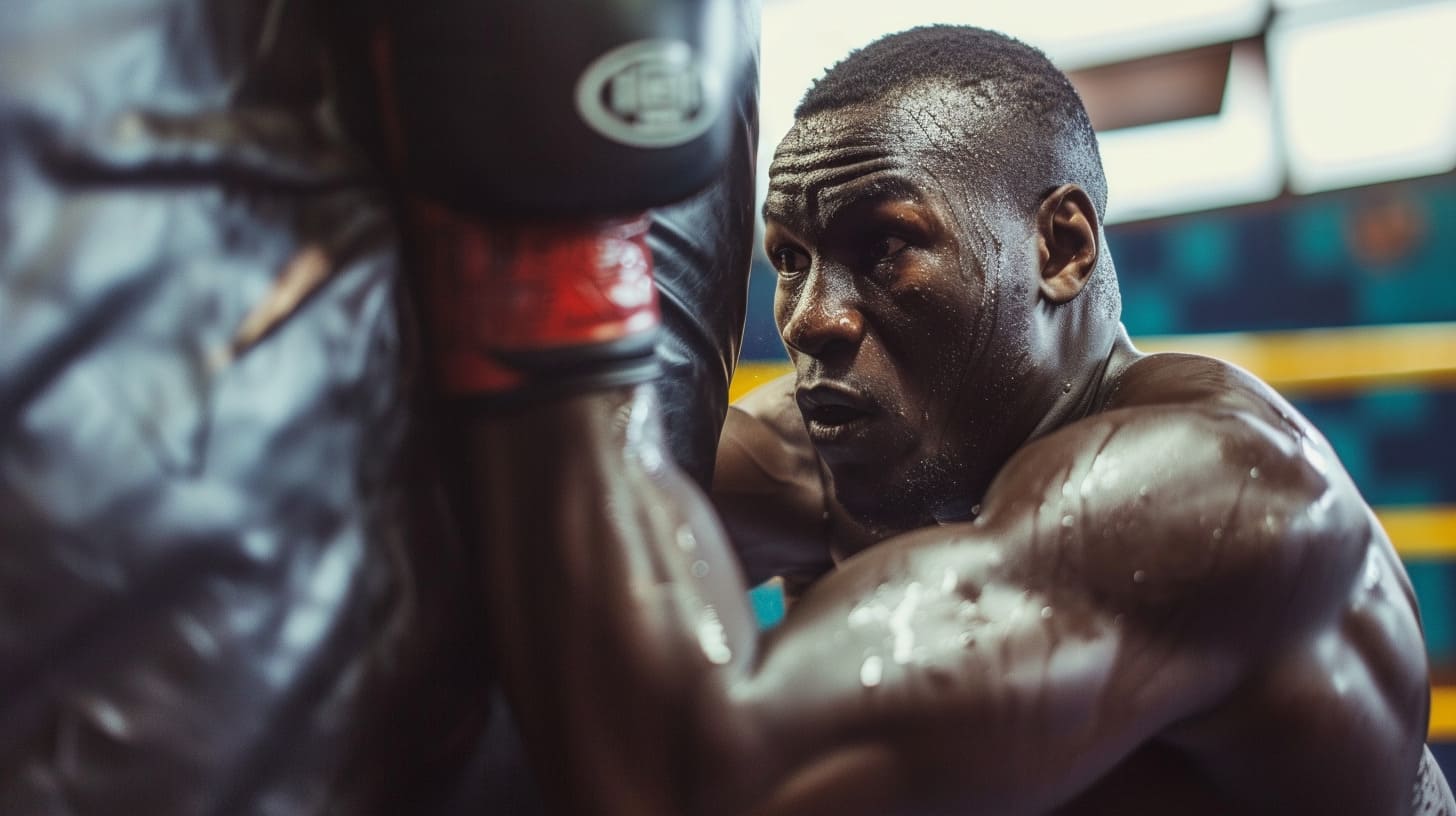 bierglas A boxer punching a heavy bag in the gym faa87b35 9f1a 481d 820e 492438d509ff