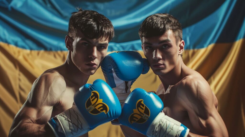 bierglas Kazakhstan Boxing Style fighters in front of the Kazak 3a2df464 deaa 4afa 8aff abdcc5724be1