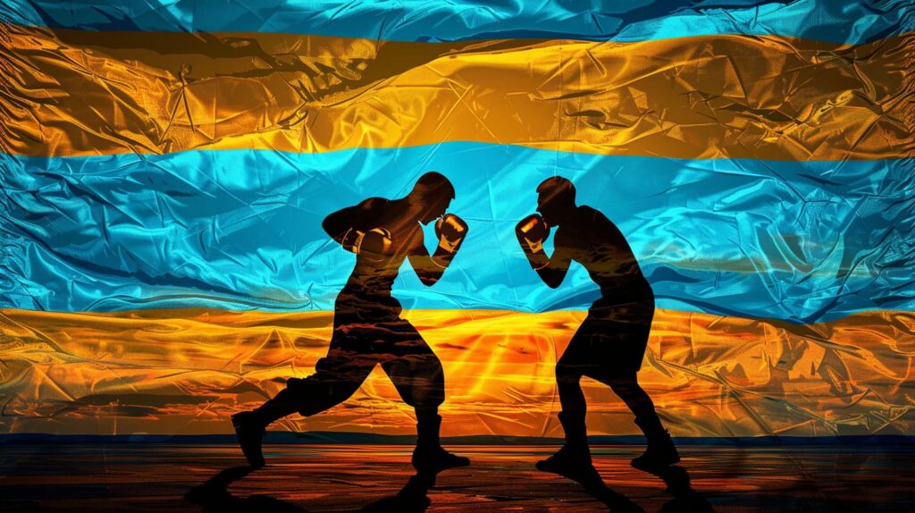 bierglas Kazakhstan Boxing Style fighters in front of the Kazak b8b0c249 26fe 4f33 b38c 6368f92dc8a8