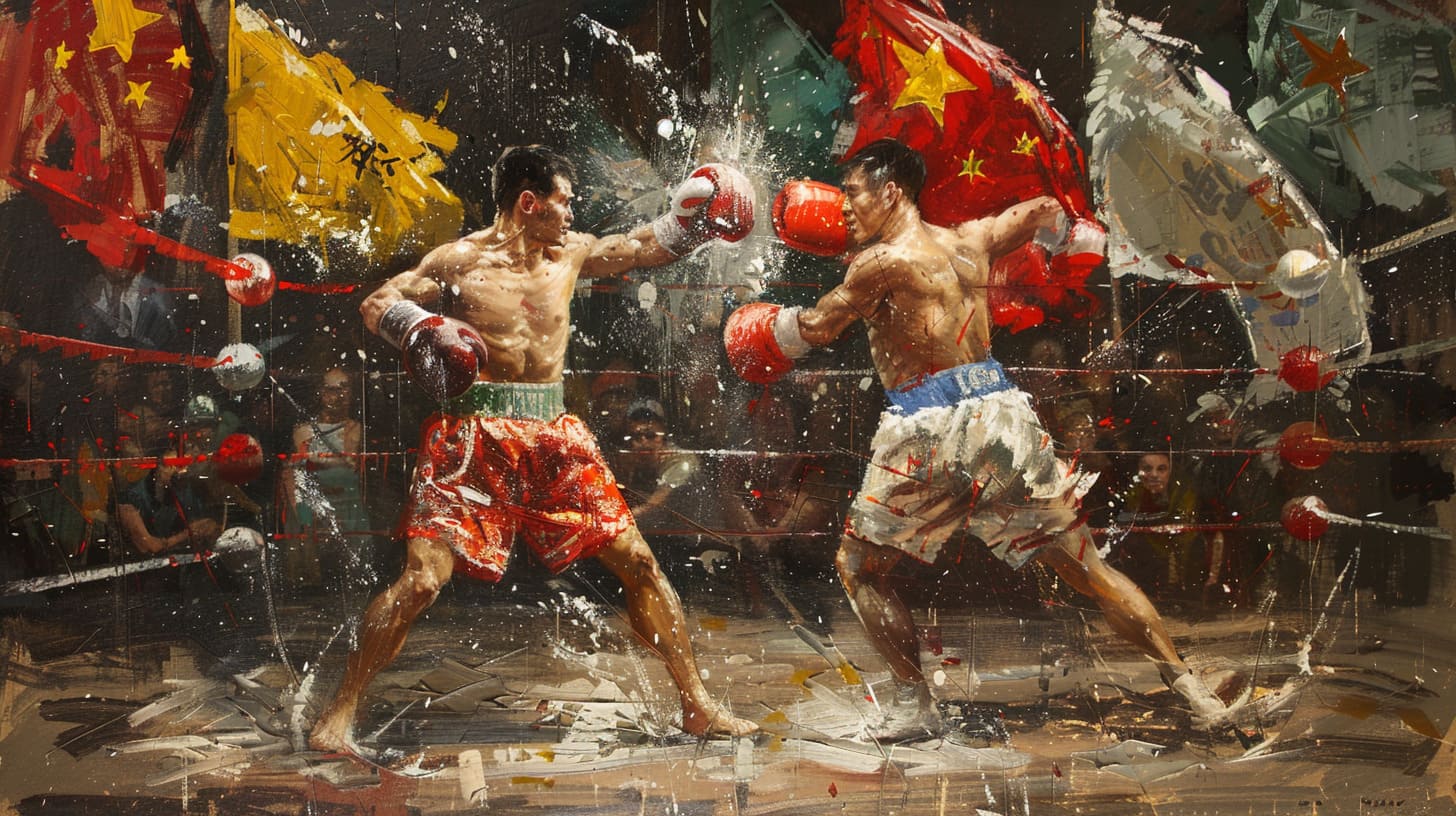bierglas chinese Boxing Style boxing match with flags 5016ef74 b7b9 4c44 9b0e 78524d392a4d